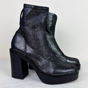 Free People Mercado Black & Silver Shimmer Platform Boots